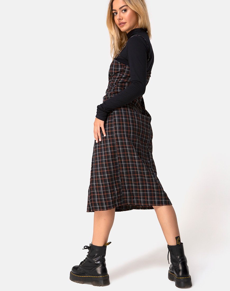 Kaoya Midi Dress in geruit zwart en oranje