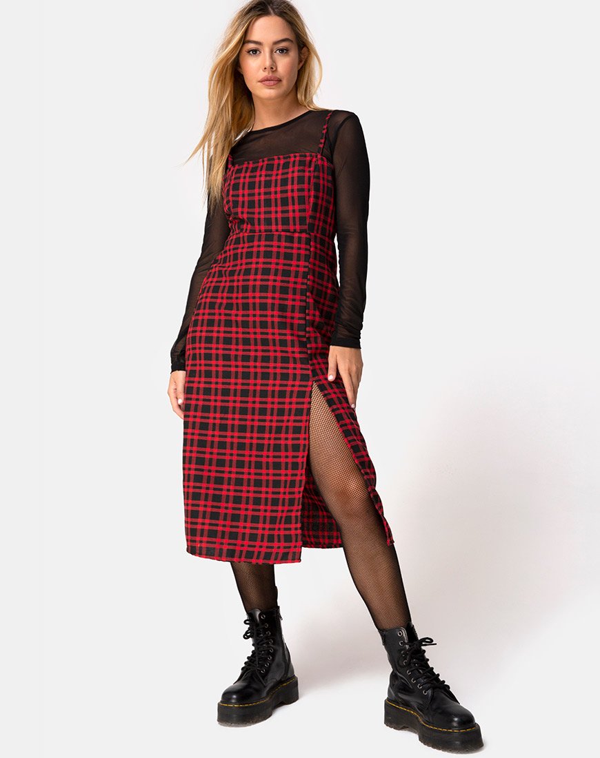 Kaoya Midi Dress in geruit rood en zwart