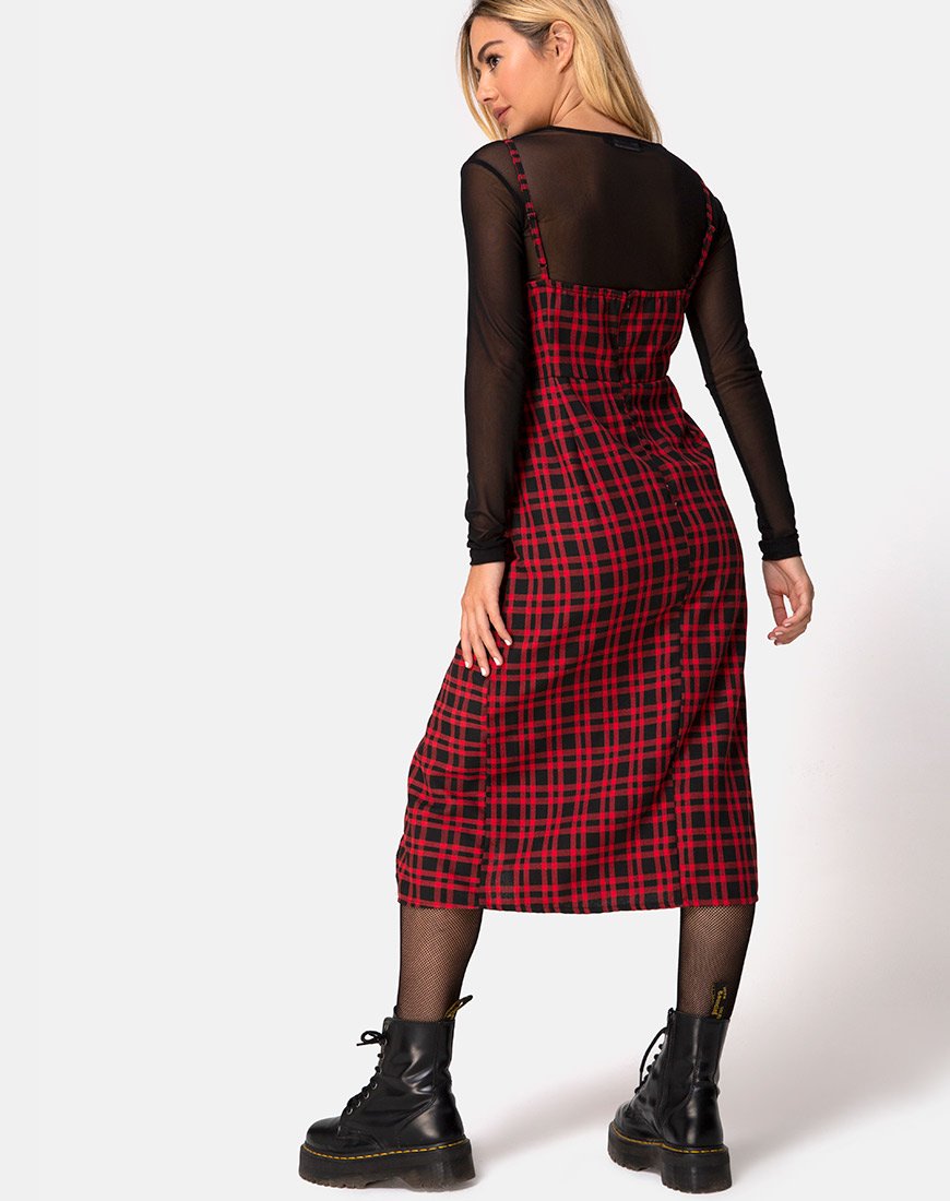 Kaoya Midi Dress in geruit rood en zwart