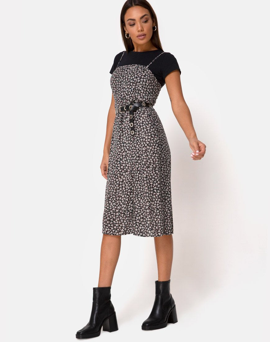 Afbeelding van Kaoya Midi Dress in Ditsy Rose Zwart