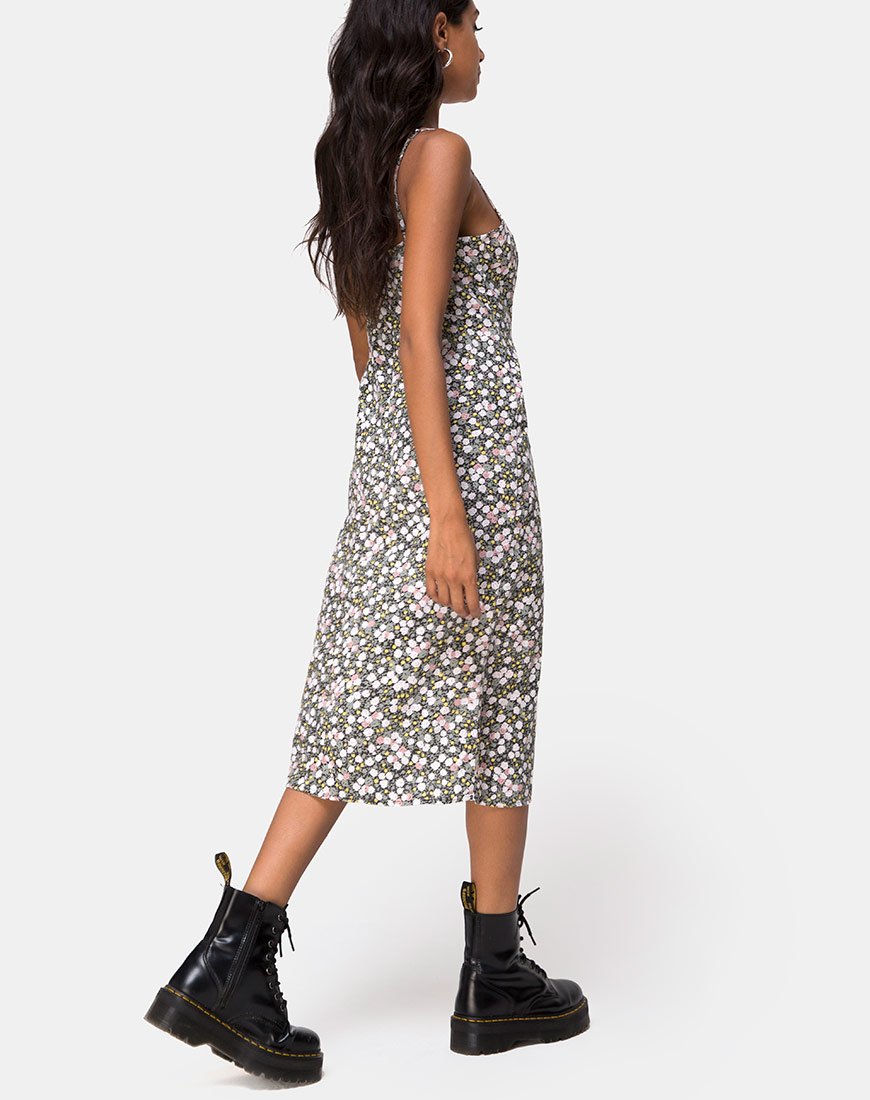 Afbeelding van Kaoya Midi Dress in Floral Field Olive