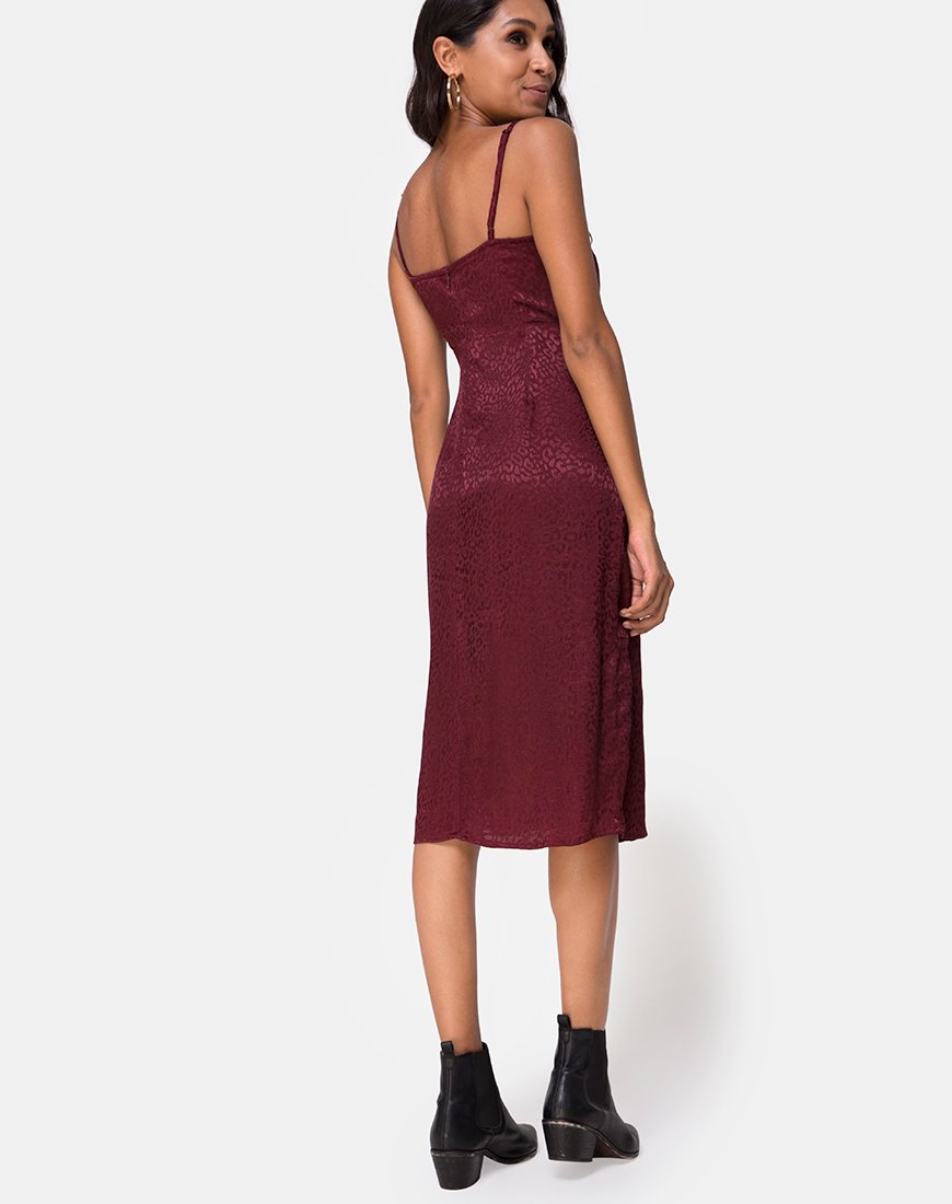 Afbeelding van Kaoya Midi Dress in Satin Cheetah Burgundy