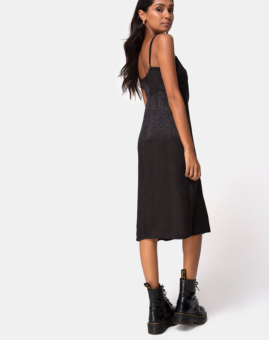 Afbeelding van Kaoya Midi Dress in Satijn Cheetah Zwart