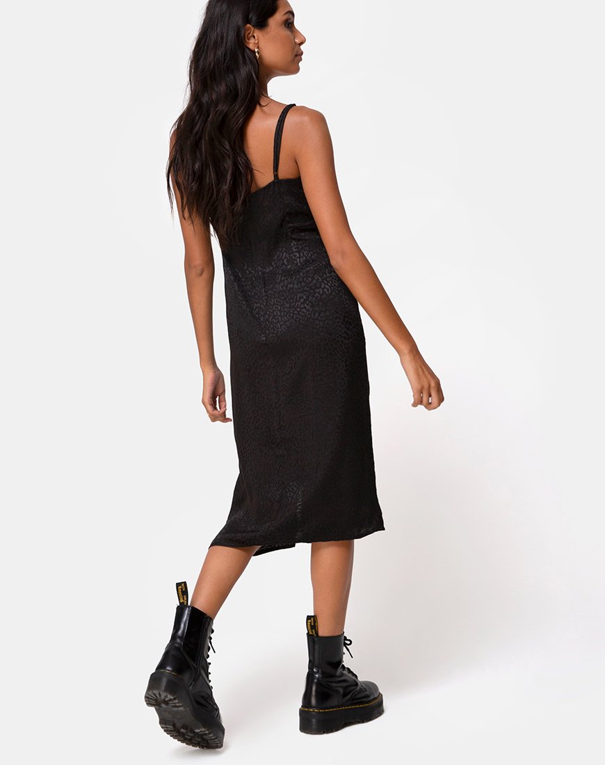 Afbeelding van Kaoya Midi Dress in Satijn Cheetah Zwart