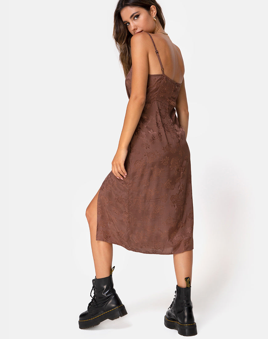 Afbeelding van Kaoya Midi Dress in Satin Rose Chocolade
