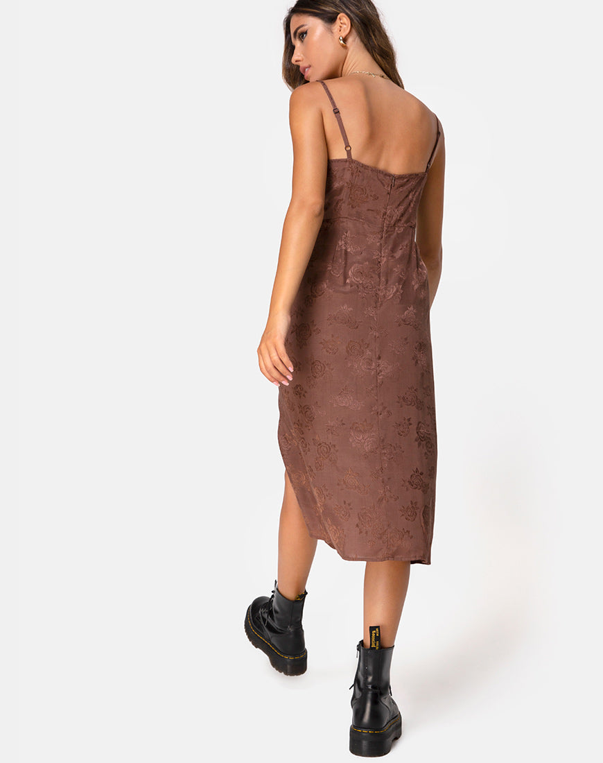 Afbeelding van Kaoya Midi Dress in Satin Rose Chocolade