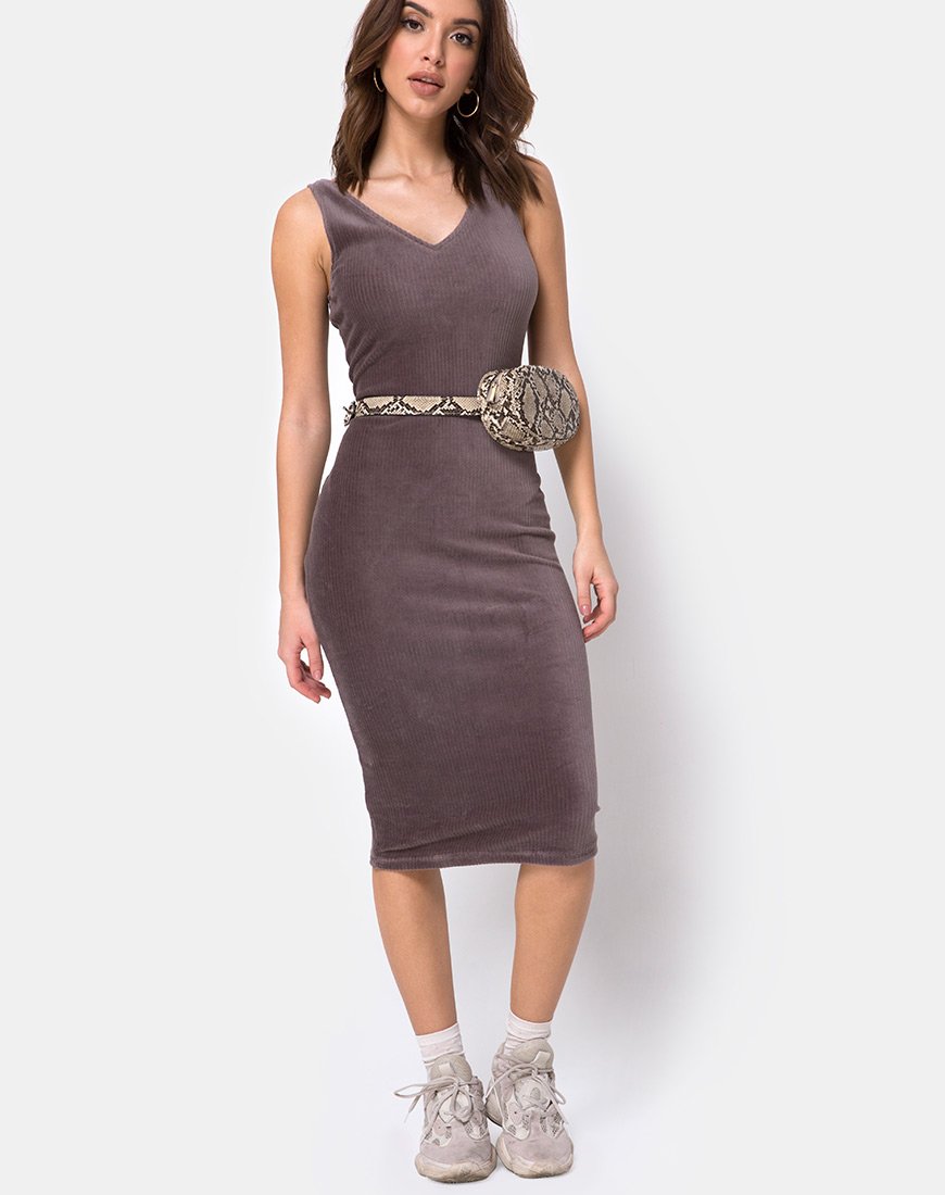 Kardie Bodycon Jurk in Mokka Fluwelen Rib