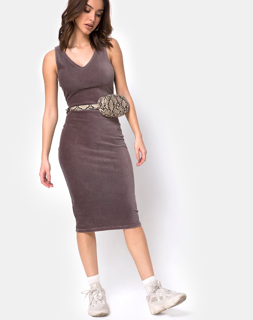 Afbeelding van Kardie Bodycon Jurk in Mokka Fluwelen Rib