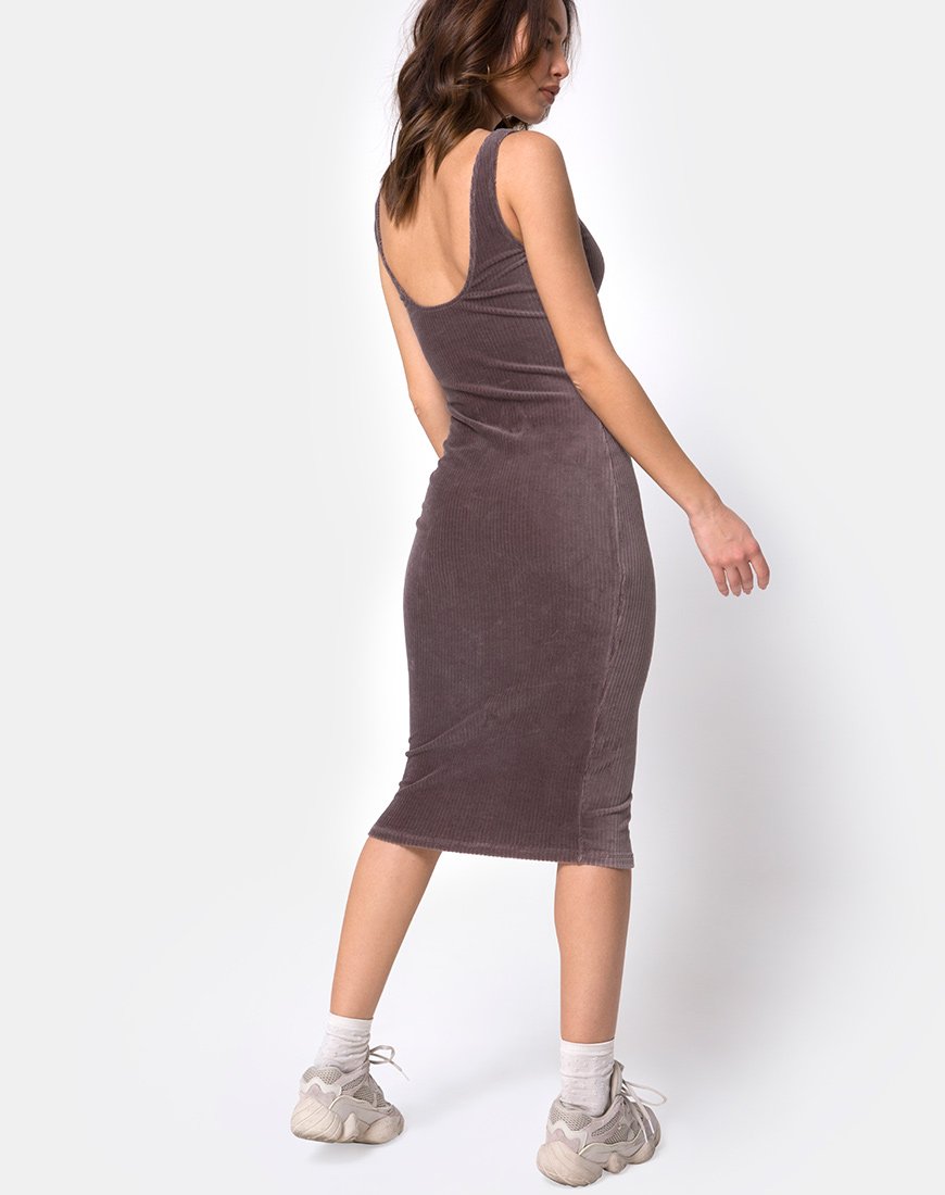 Afbeelding van Kardie Bodycon Jurk in Mokka Fluwelen Rib