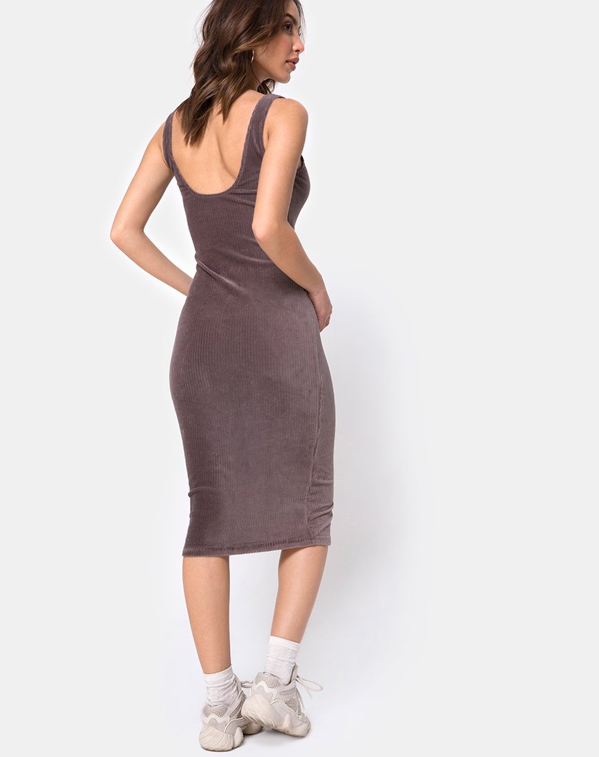 Kardie Bodycon Jurk in Mokka Fluwelen Rib
