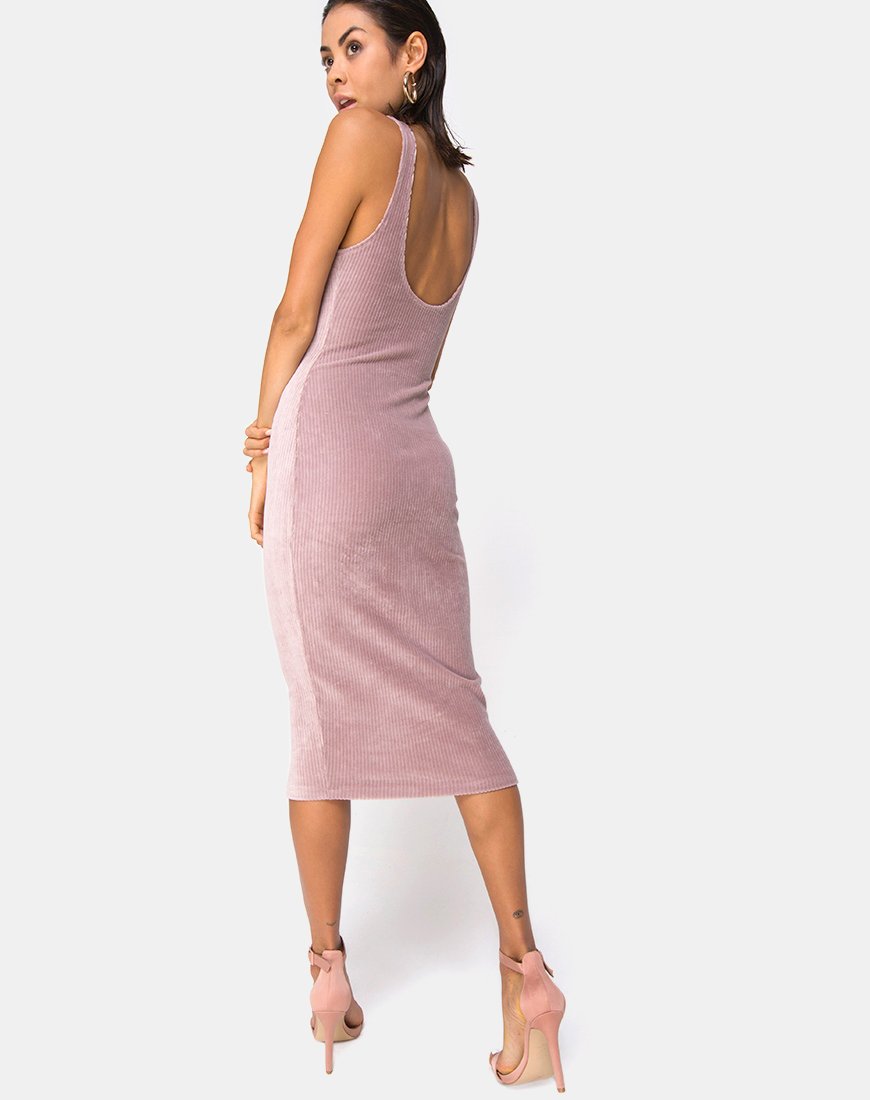 Kardie Midi Dress in Fluwelen Rib Taupe