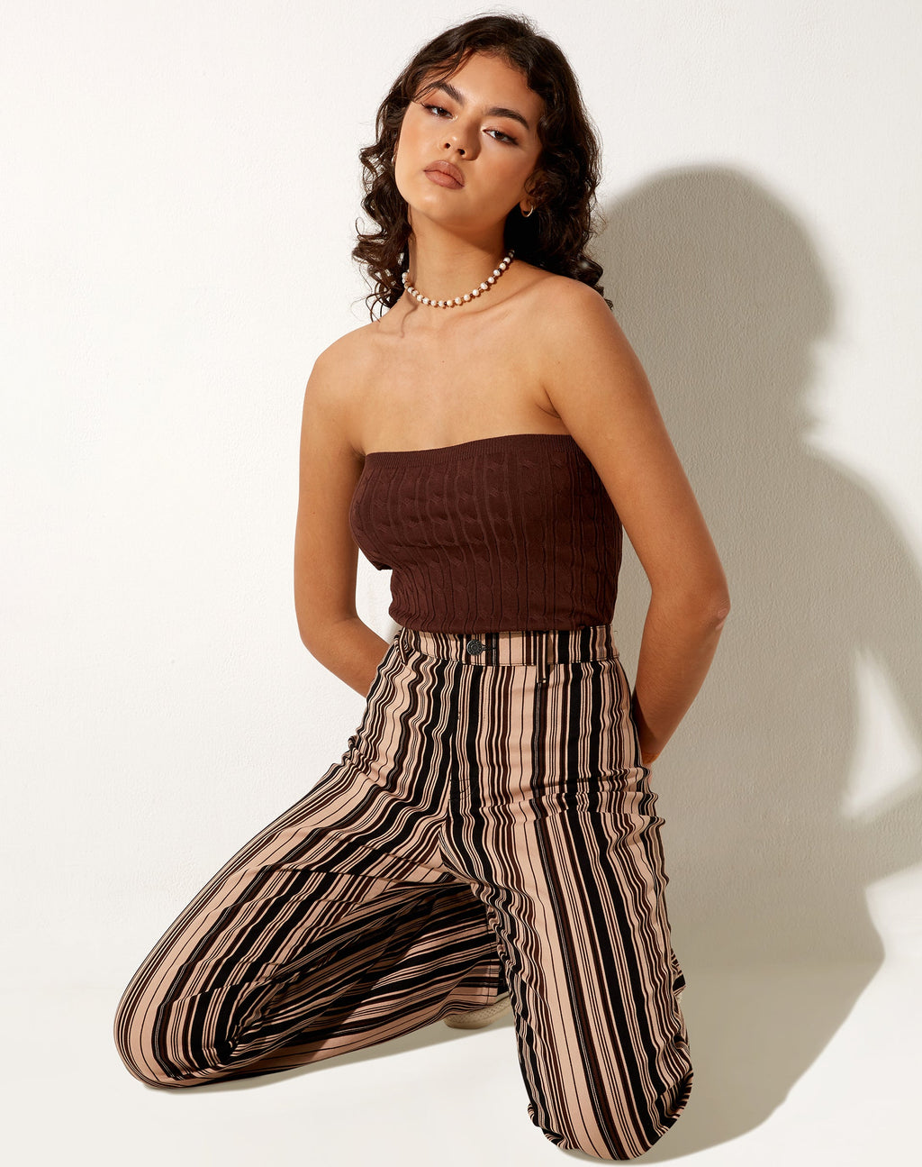 Karen Bandeau Top in Gebreide Chocolade