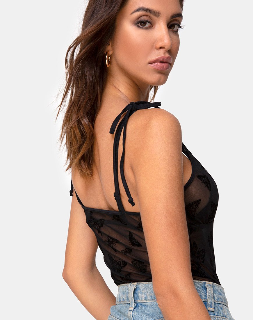 Karmin Bodice in Mesh Zwart Vlindervlok