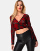 Afbeelding van Kayak Wrap Top in Romantic Red Rose Flock