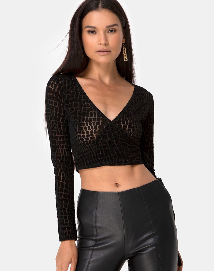 Kayak Wrap Top in Croc Flock Zwart