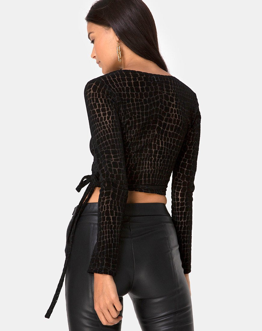 Kayak Wrap Top in Croc Flock Zwart