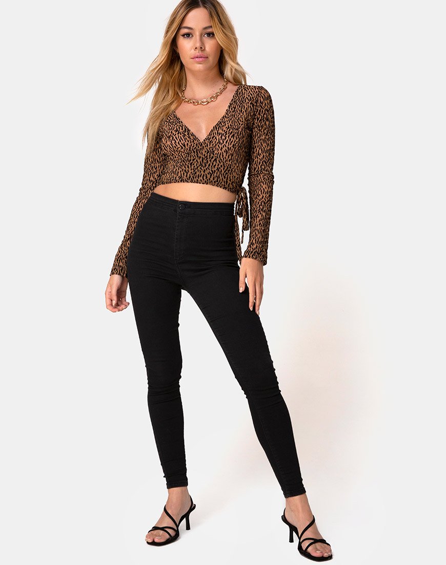Afbeelding van Kayak Wrap Top in Animal Flock Tan Net