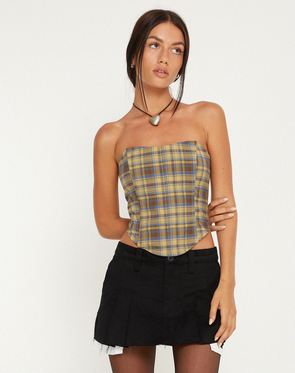 Kayashi Corset Top in Blauw-Geel Ruit
