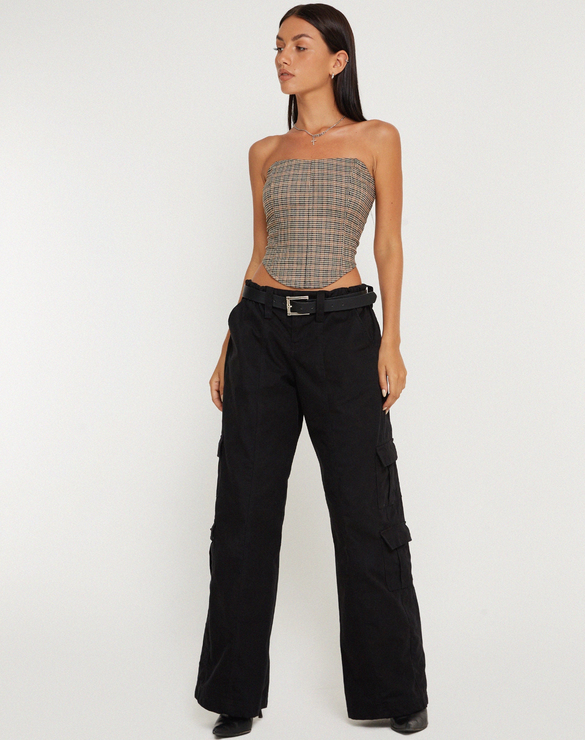 Afbeelding van Kayashi Corset Top in Micro Bruin Ruitje