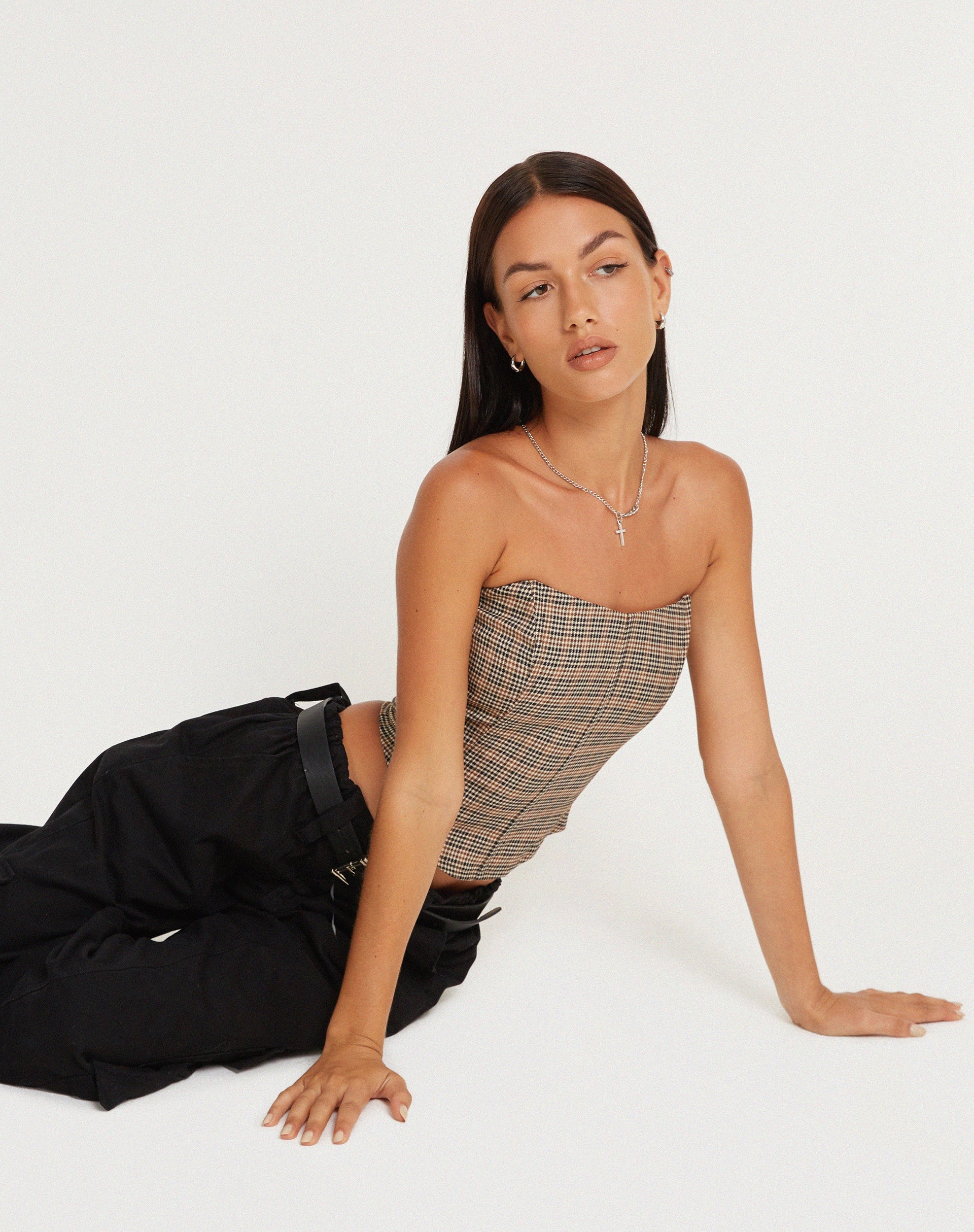 Afbeelding van Kayashi Corset Top in Micro Bruin Ruitje