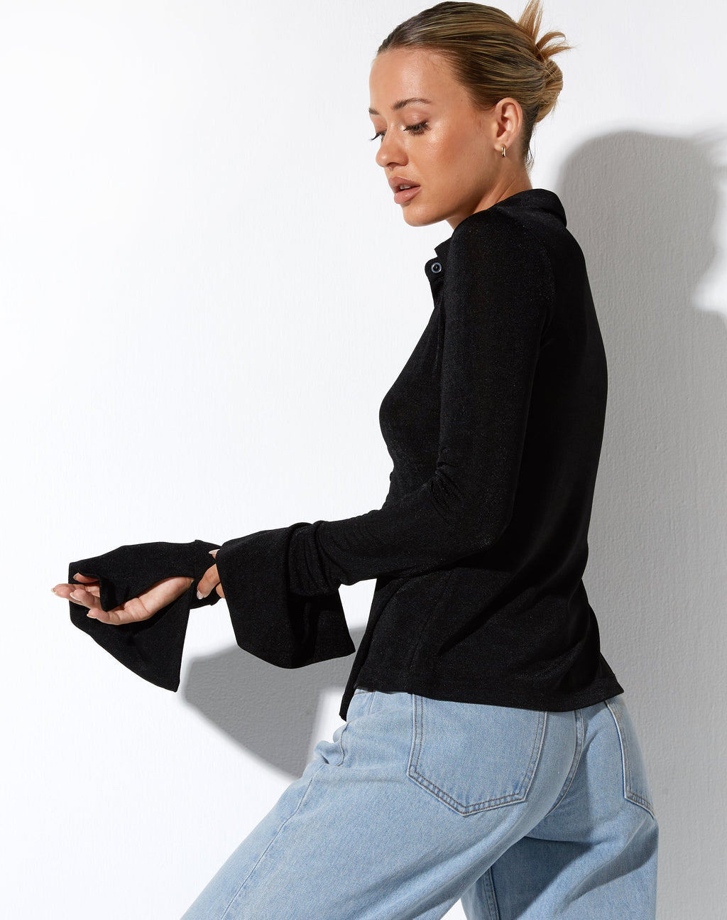 Keani shirt met lange mouwen in crêpe zwart