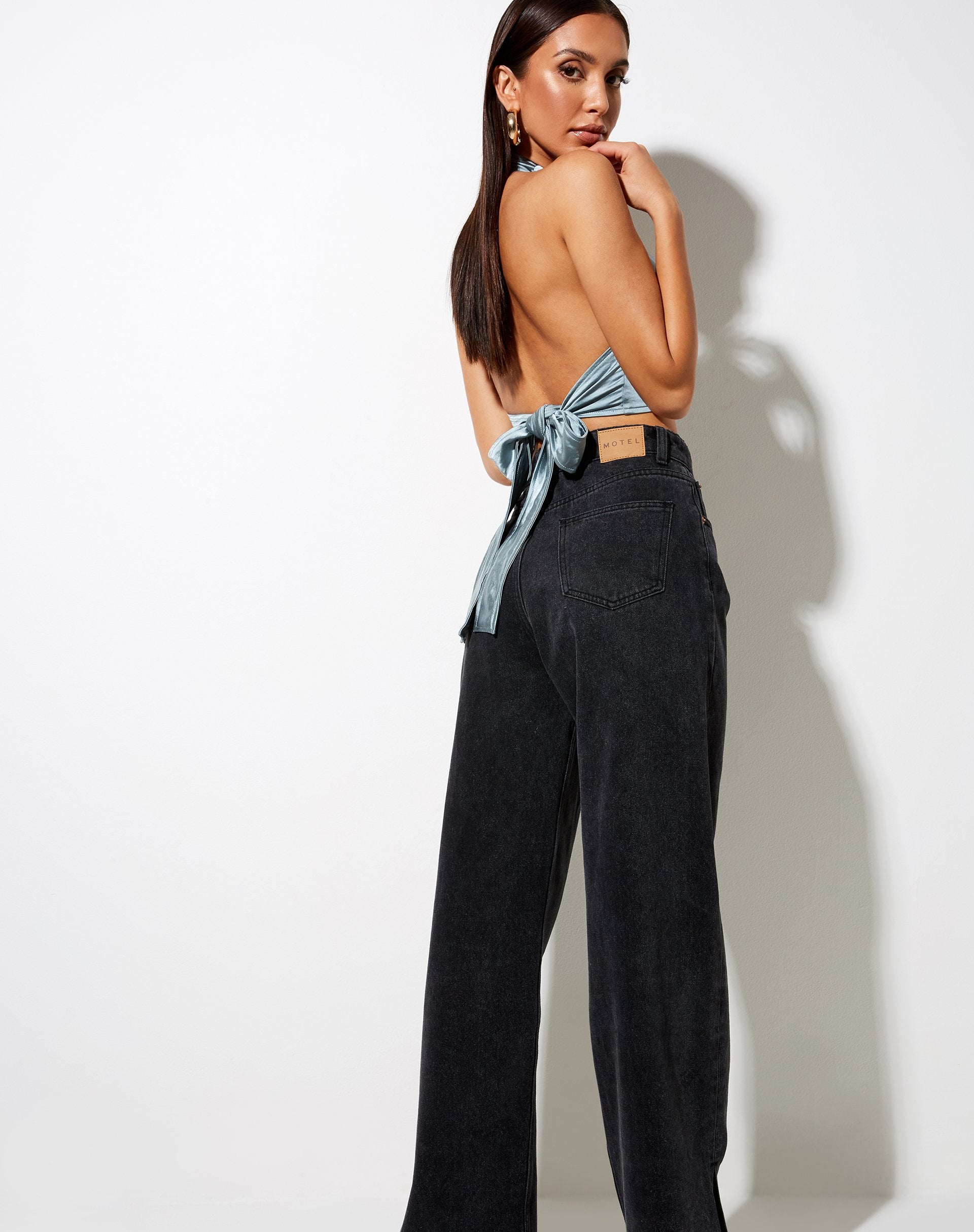 Afbeelding van Keiza Crop Top in Satijn Zilverblauw