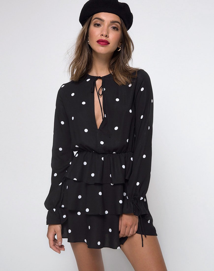 Kepsibelle jurk in zwart-wit polkadot