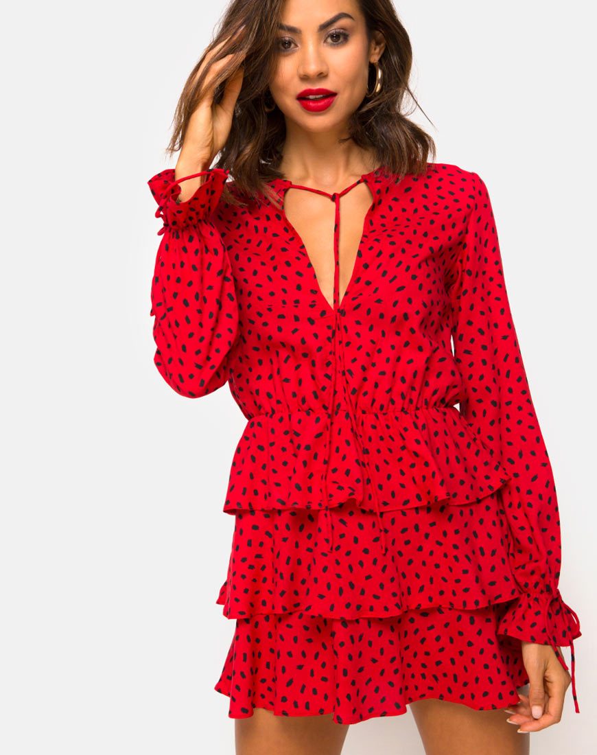 Kepsibelle jurk in Mini Diana Stip Rood en Zwart