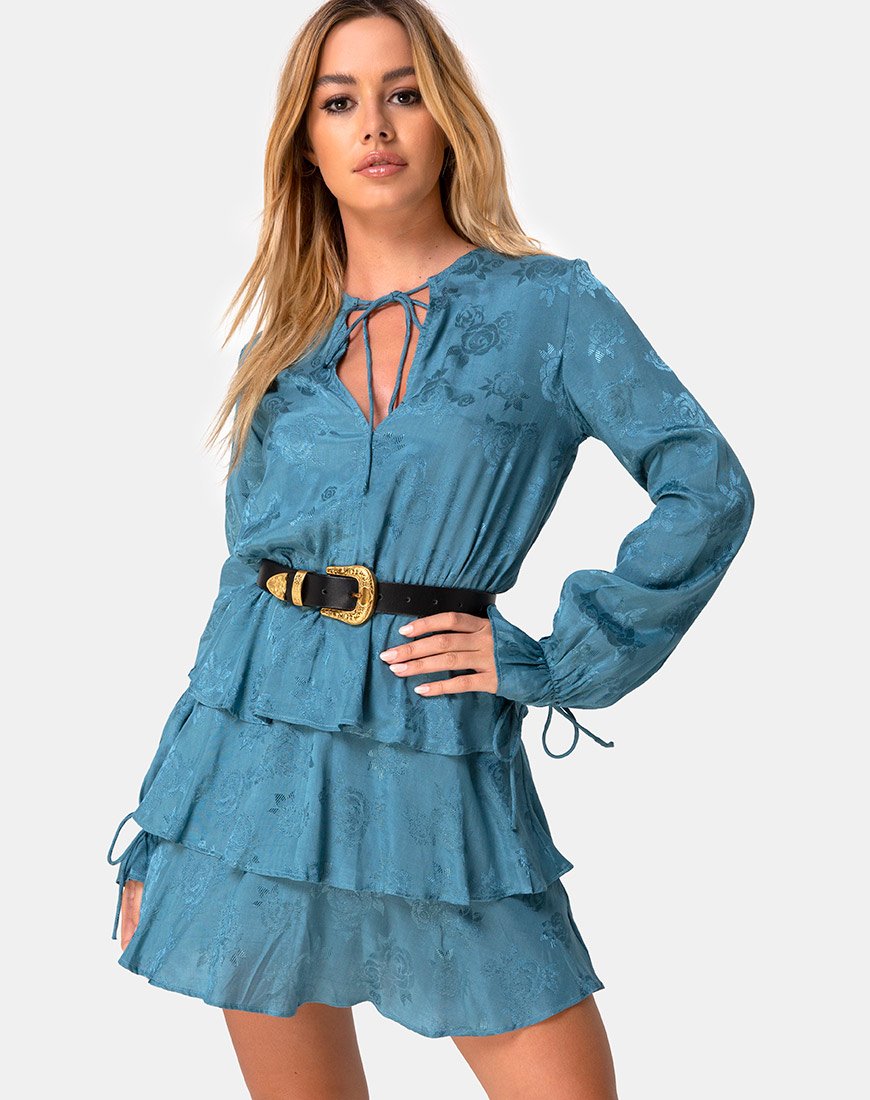 Kepsibelle jurk in satijnroos stofblauw