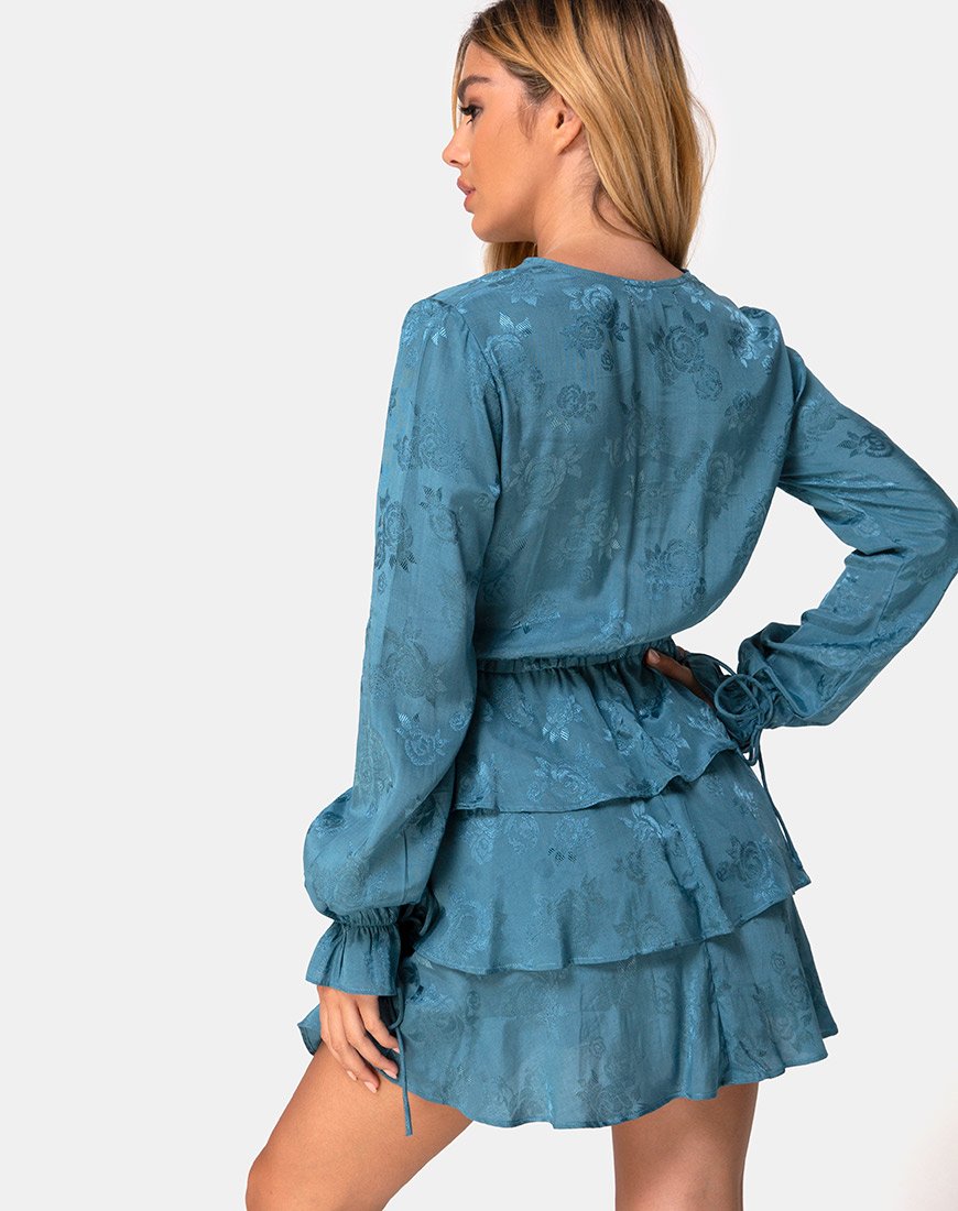 Afbeelding van Kepsibelle Jurk in Satijn Roos Stoffig Blauw