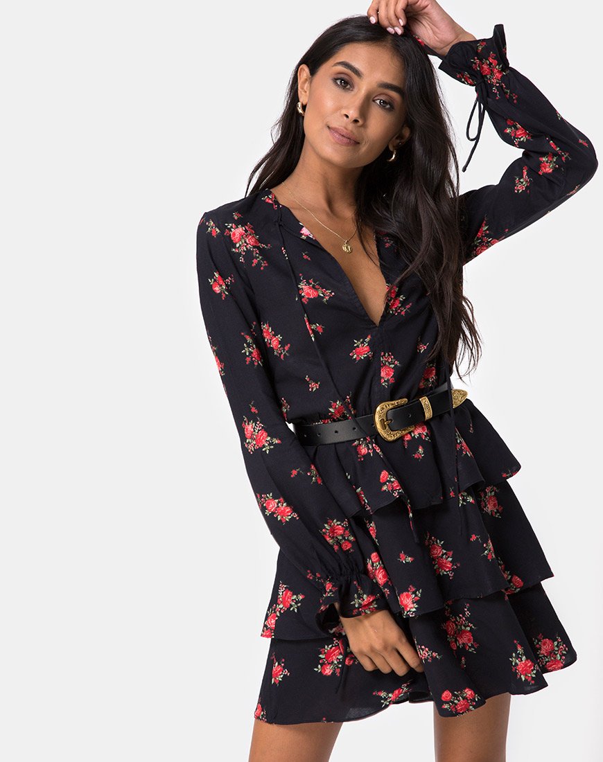 Afbeelding van Kepsibelle Jurk in Soi Rose Zwart en Rood