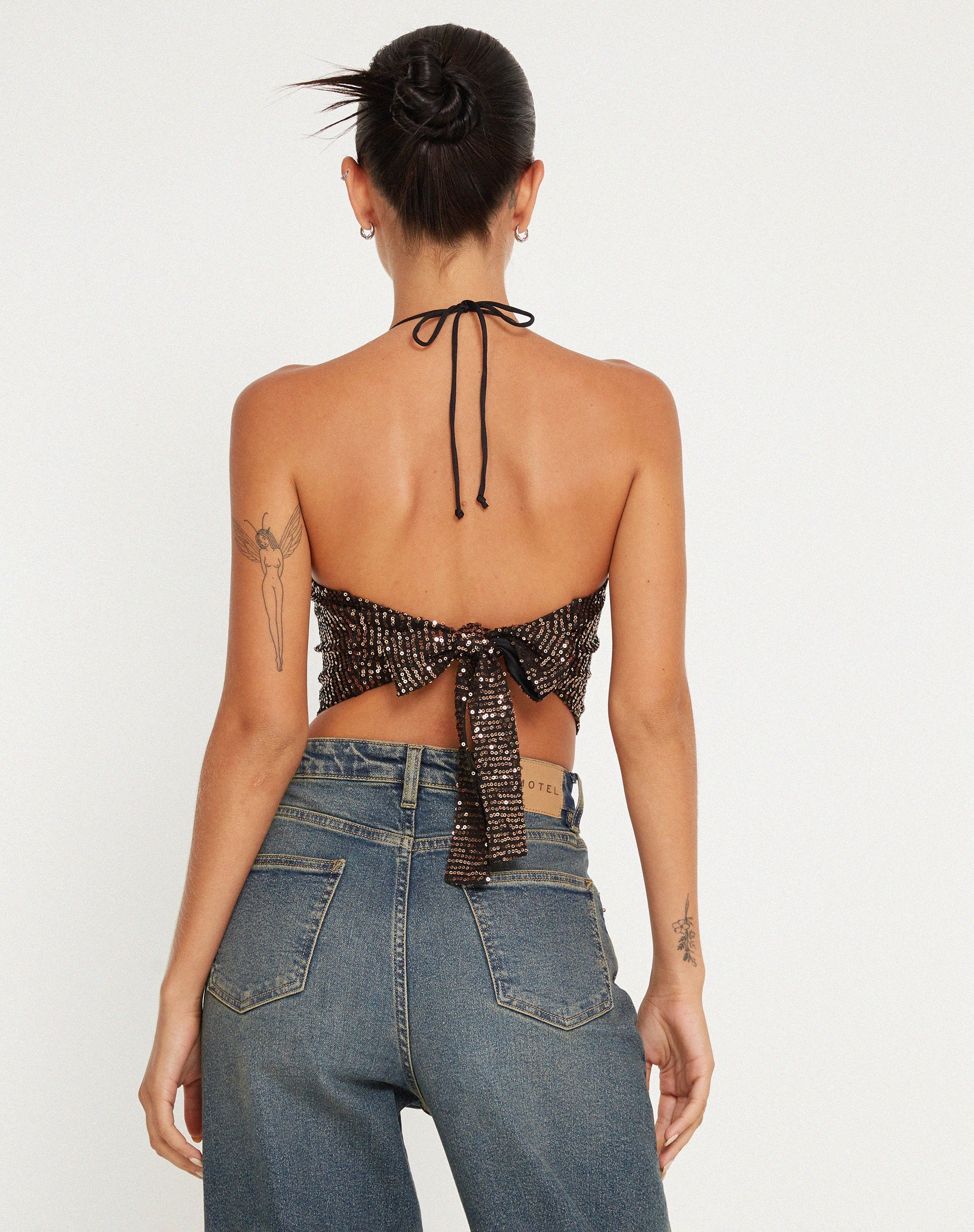 beeld van Ketida Crop Top in Drape Sequin Copper