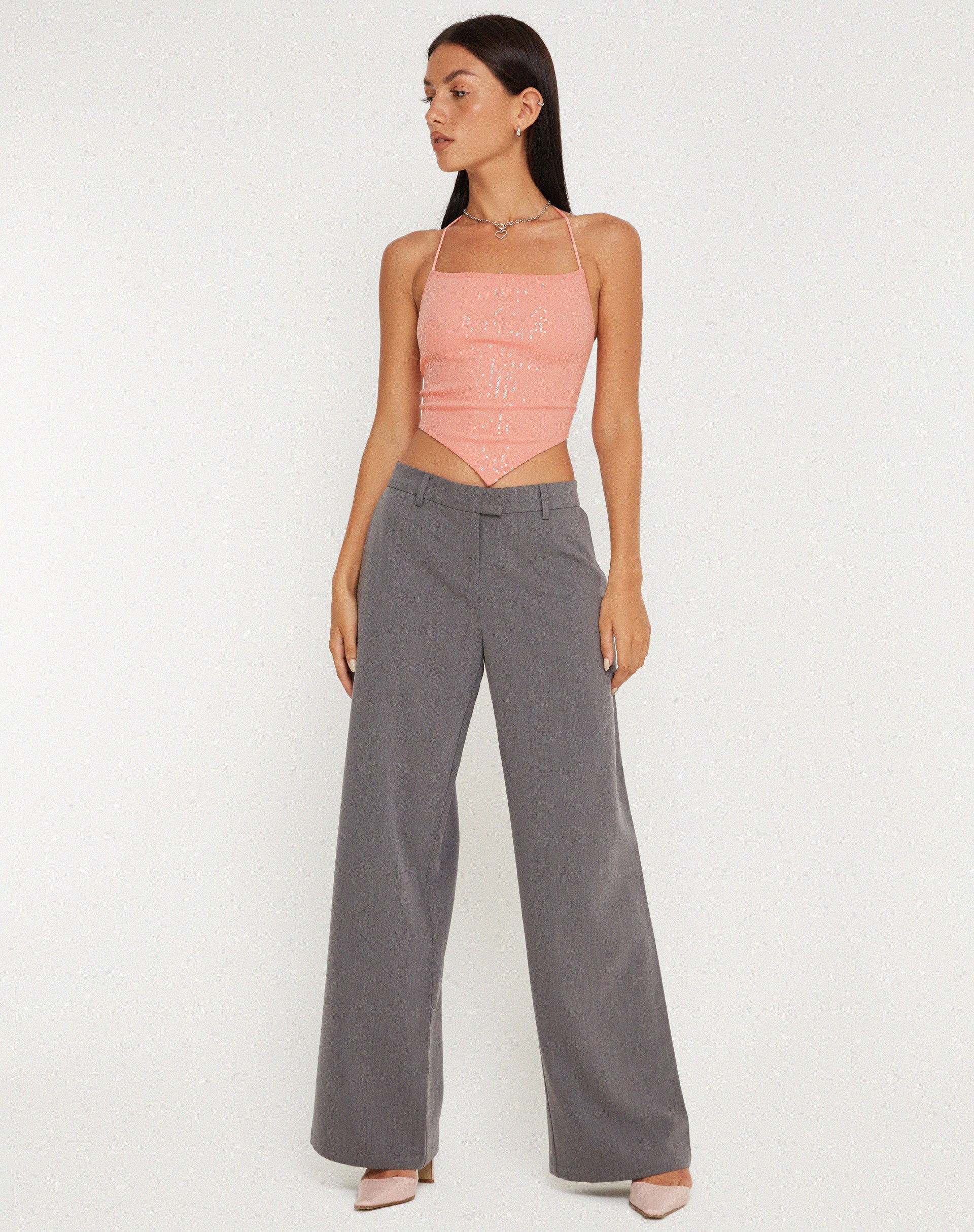 beeld van Ketida Crop Top in Drape Sequin Roze