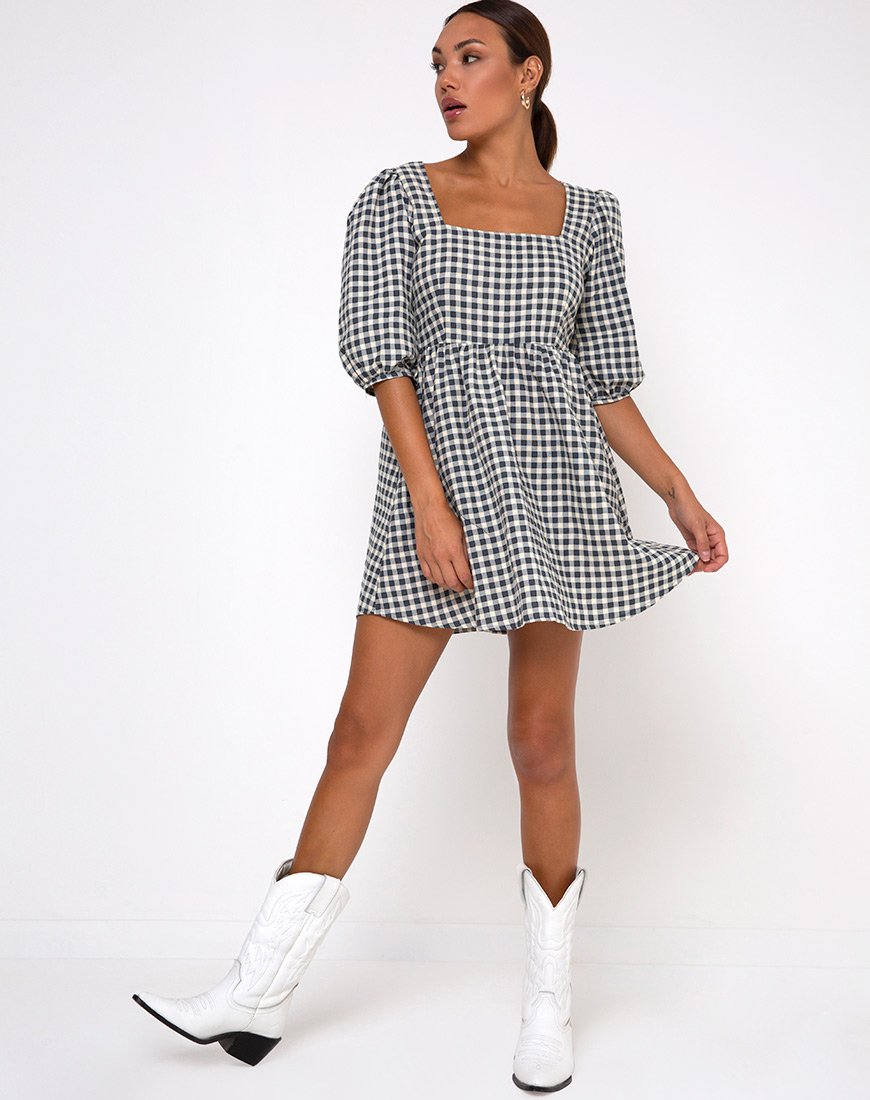 Afbeelding van Kezie Skater Dress in Gingham Cream
