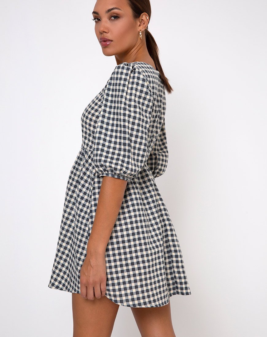 Afbeelding van Kezie Skater Dress in Gingham Cream