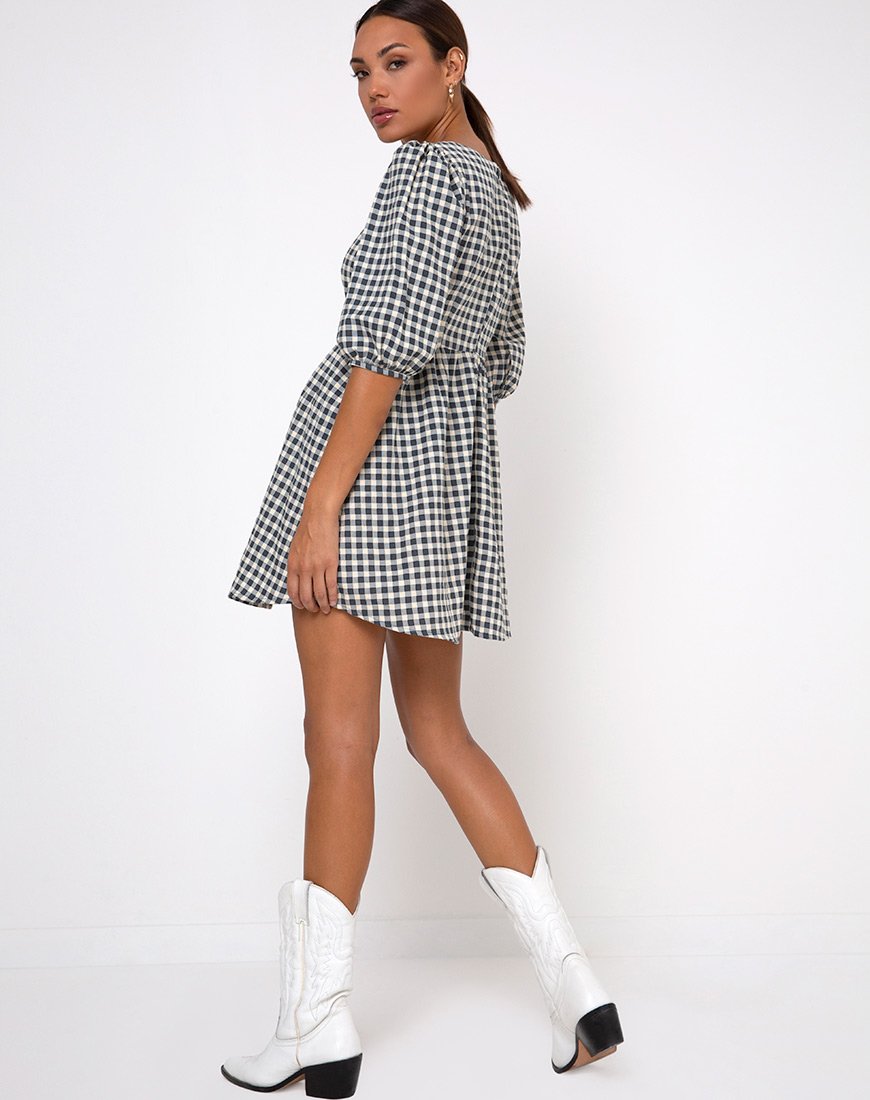 Afbeelding van Kezie Skater Dress in Gingham Cream