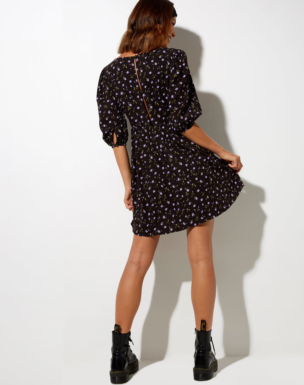 Kezie Skater Dress in Pretty Petal, koffie en paars