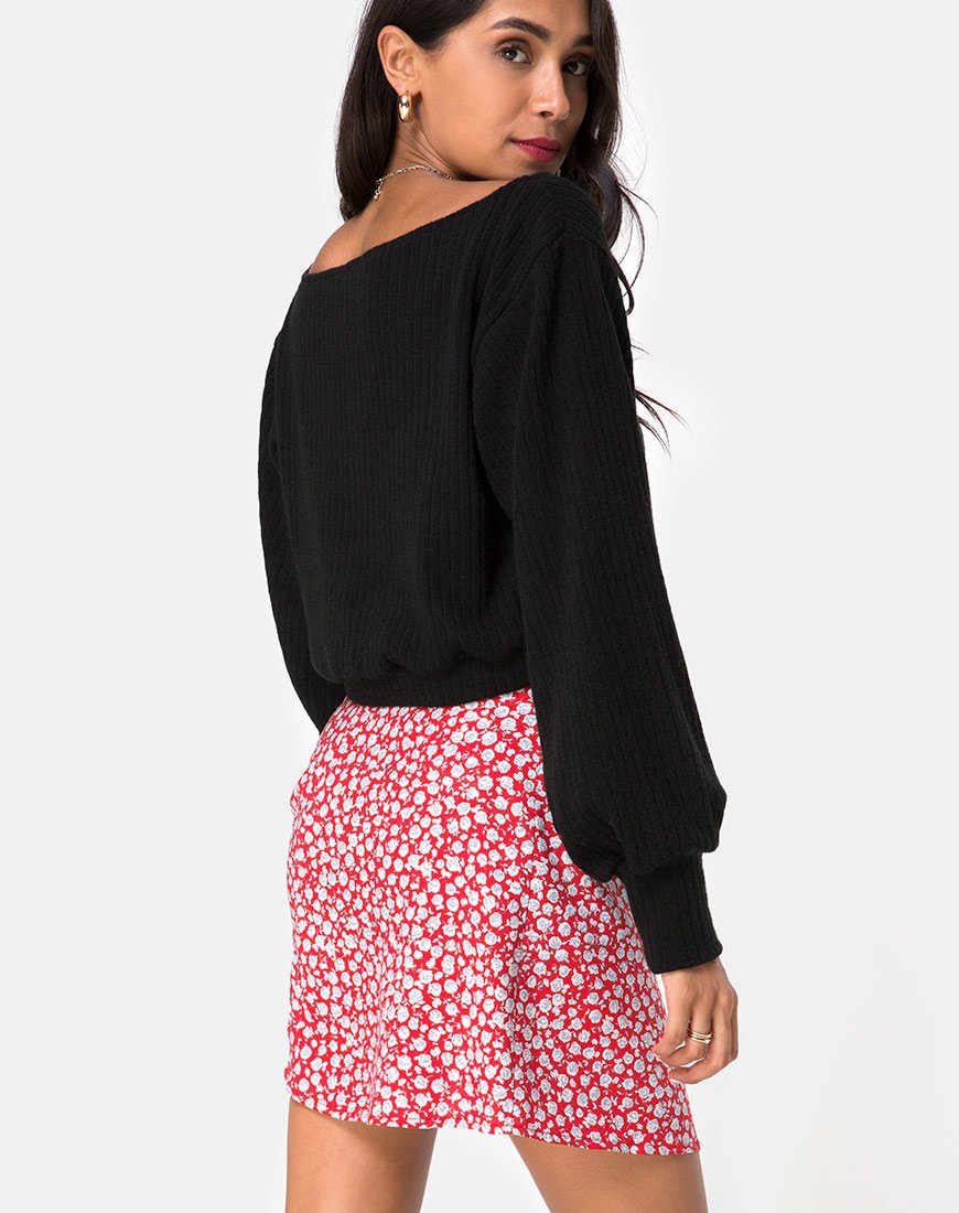 Kheb A-lijn rok in Ditsy Rose Rood en Zilver
