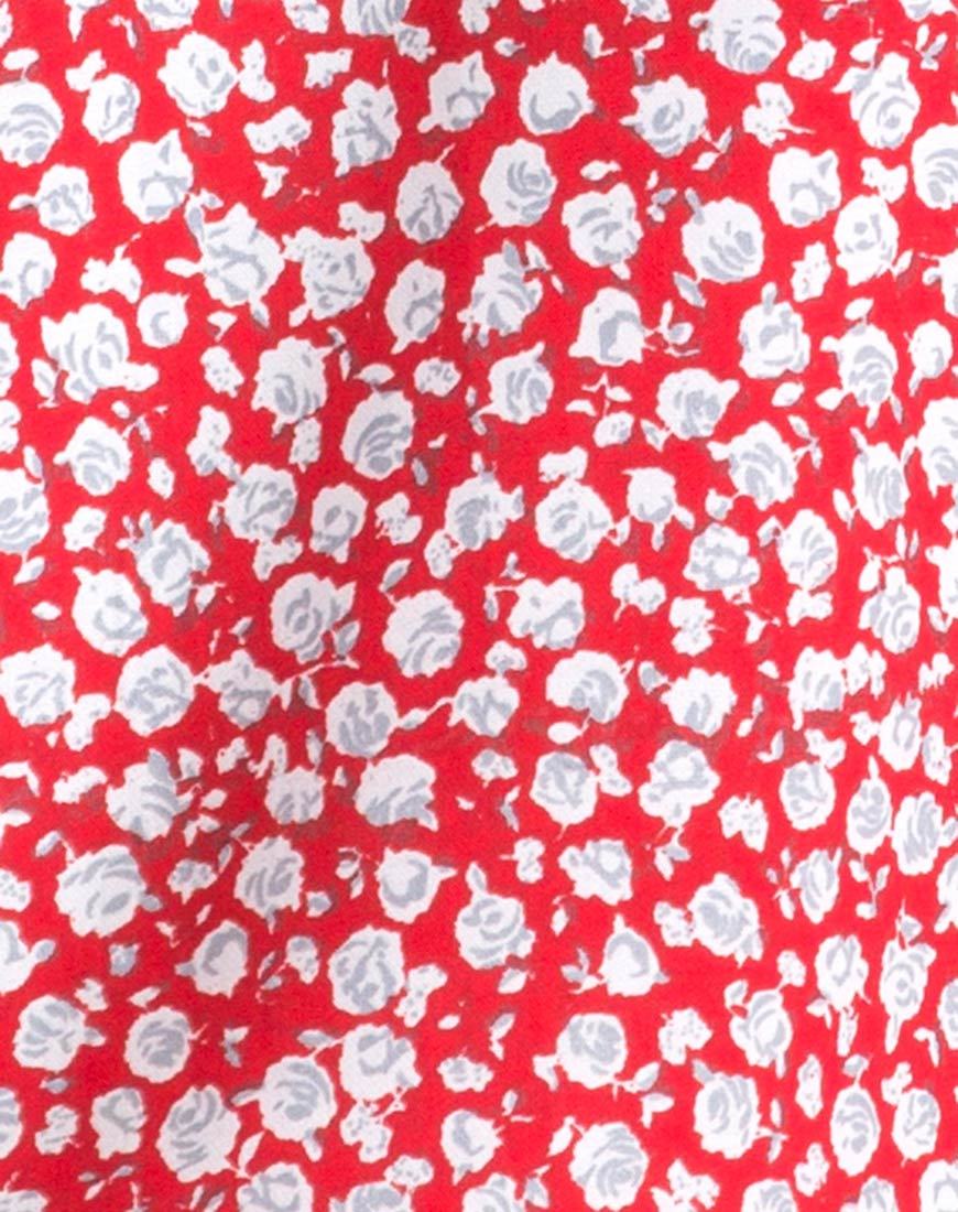 Afbeelding van Kheb A-lijn rok in Ditsy Rose Rood en Zilver
