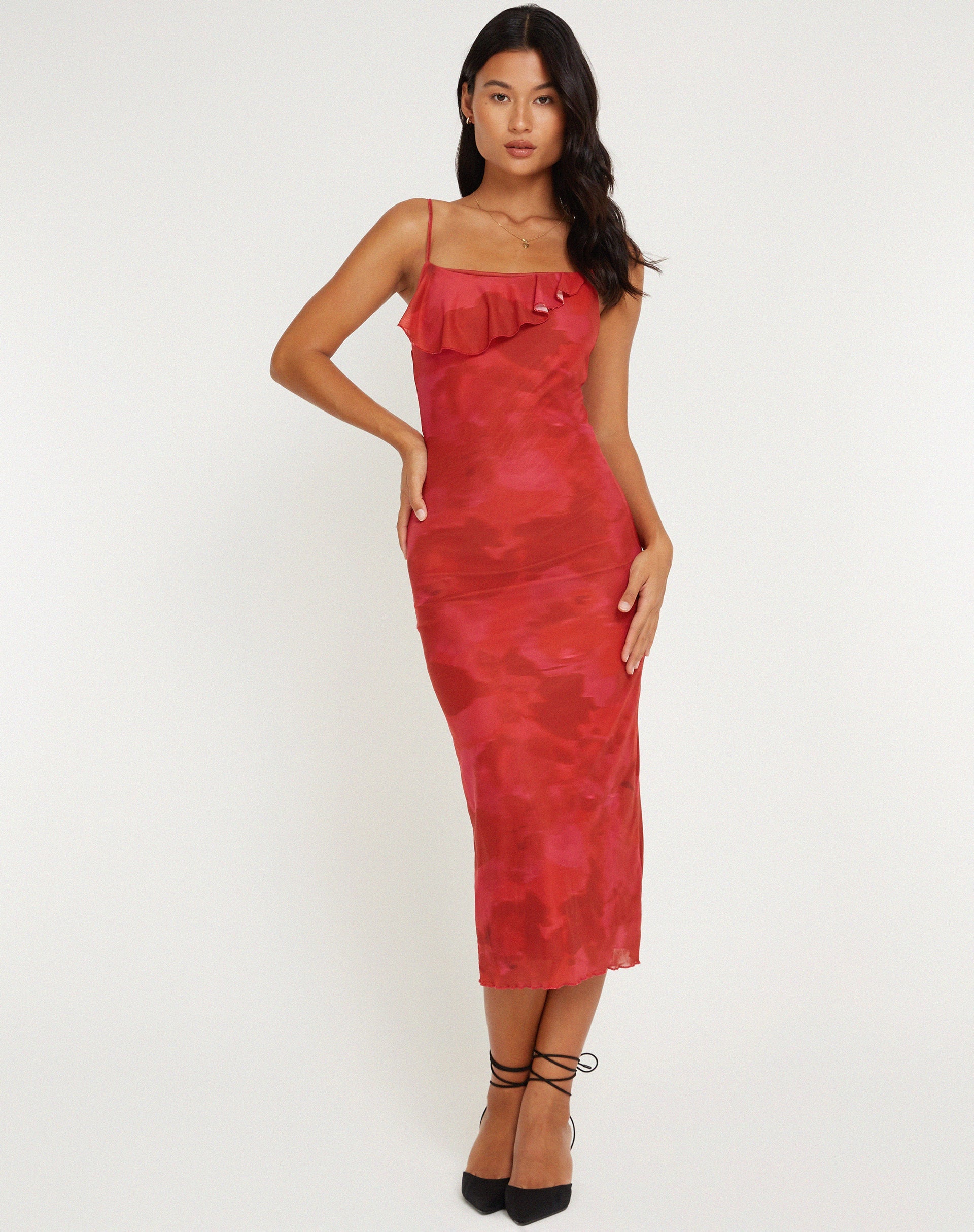 Afbeelding van Kilia Midi Dress in Aquarel Bloemig Rood