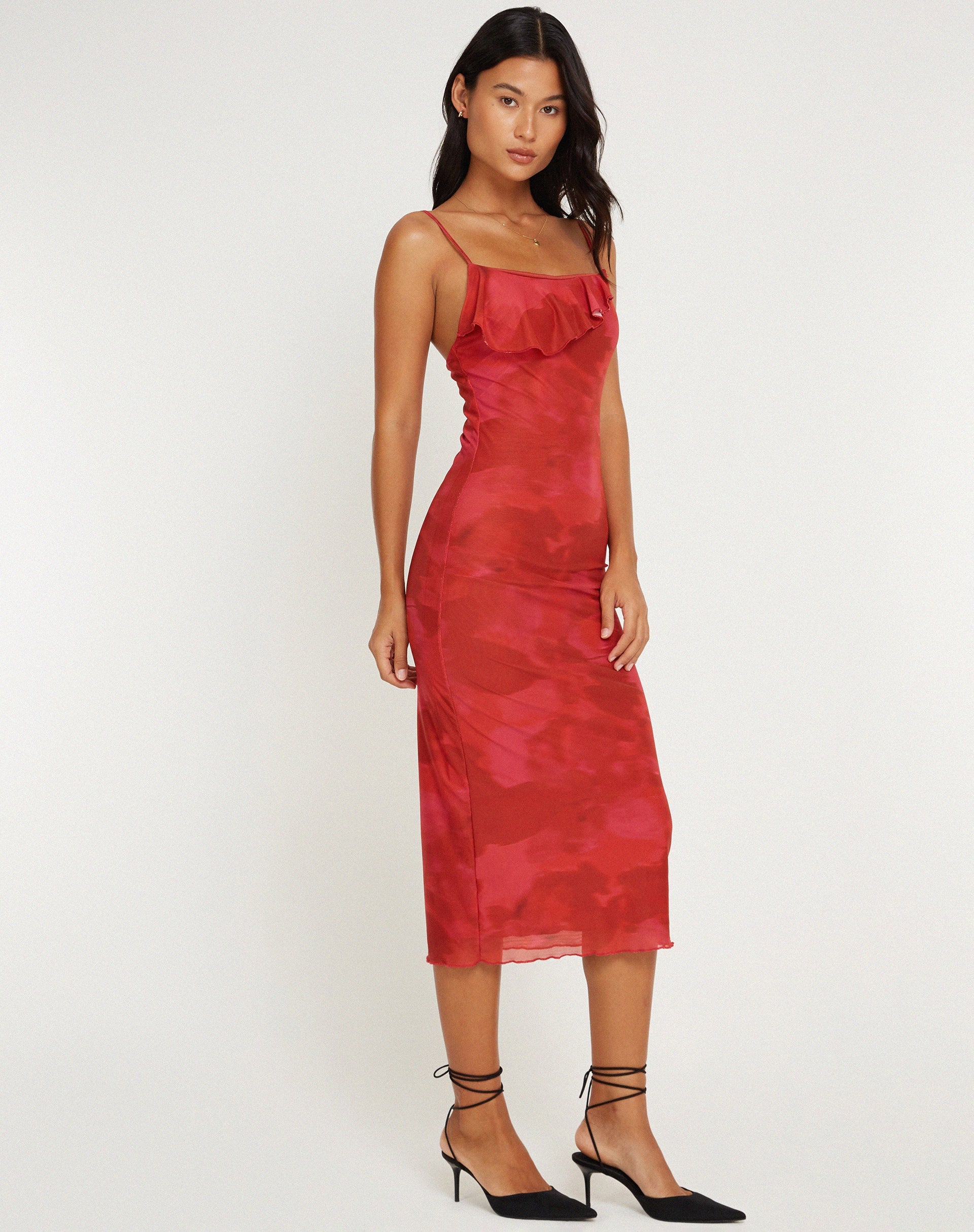Afbeelding van Kilia Midi Dress in Aquarel Bloemig Rood