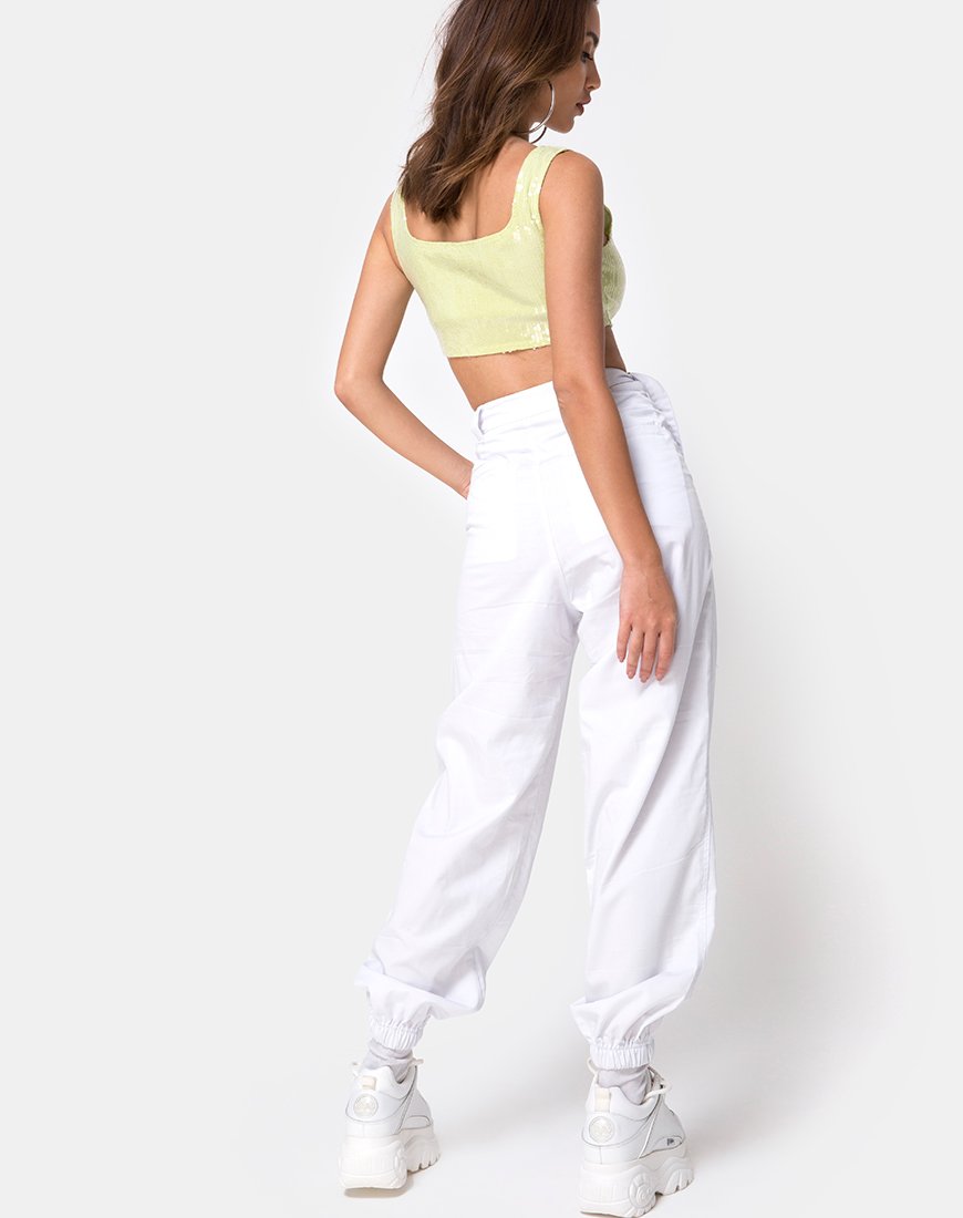 Afbeelding van Kim Crop Top in Pistachio met doorzichtige lovertjes