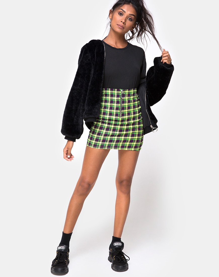 Afbeelding van Kimber Bodycon rok in Groen en Paars Ruitje