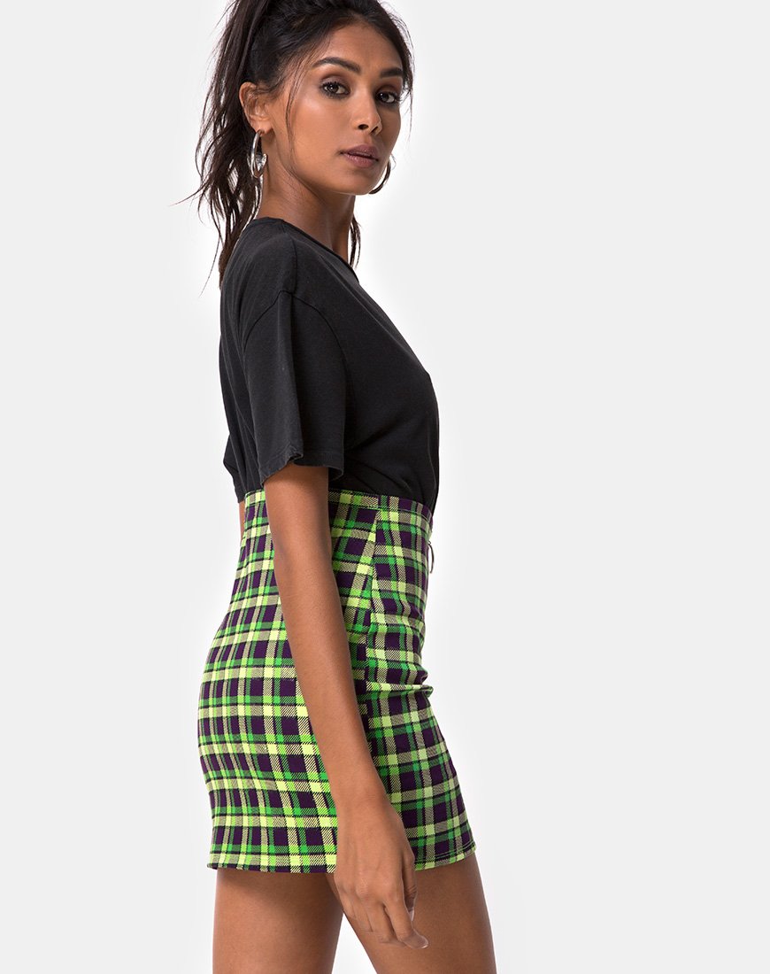 Kimber Bodycon rok in Groen en Paars Ruitje