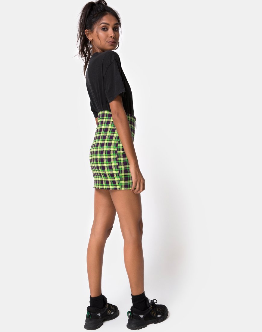 Afbeelding van Kimber Bodycon rok in Groen en Paars Ruitje