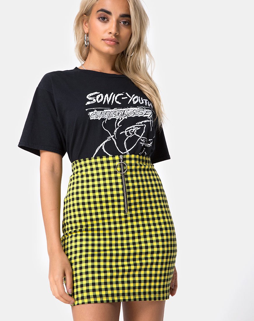 Kimber Bodycon Rok in Medium Gingham Geel