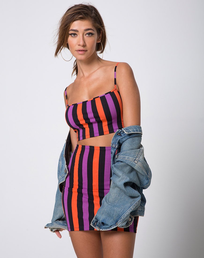 Afbeelding van Kimmy Bodycon Rok in Paars en Oranje Streep