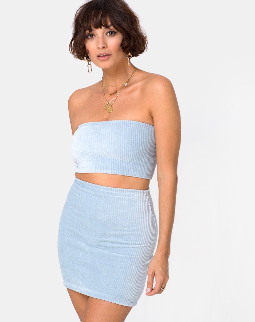 Kimmy minirok in pluizig gebreid babyblauw