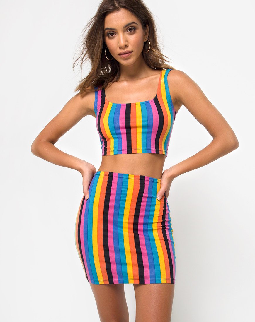 Kimmy Bodycon Rok in Nieuwe Verticale Gemengde Streep