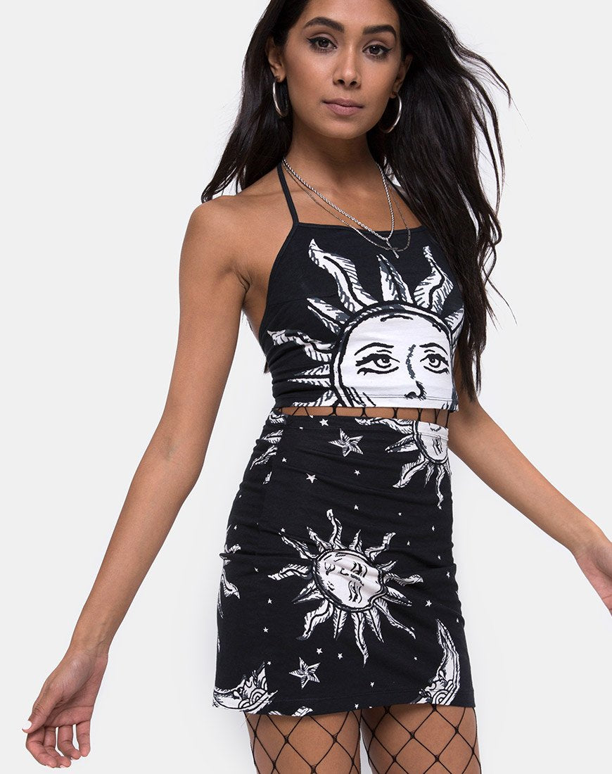 Kimmy Bodycon Rok in Oversized Zon Maan en Sterren